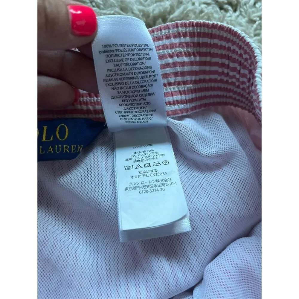 Polo Ralph Lauren Men's Small Seersucker Lined Swim Trunks Pink Striped Vintage